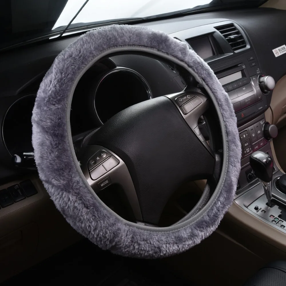 Car pass Brand Warm long plush Slip on Car Steering Wheel Covers Winter