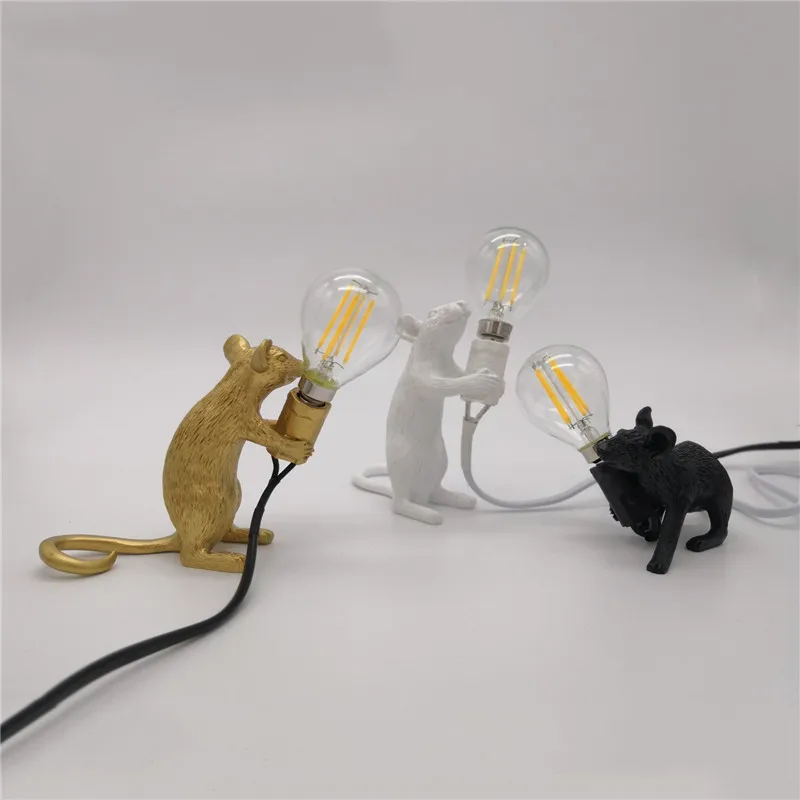 

Home Decor Desk Light Nordic Resin Animal Rat Mouse Table Lamp Small Mini Mouse Cute LED Night Lights Fixtures Bedside Luminaire