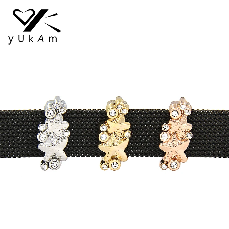 

YUKAM Crystal Rhinestones Double Starfish Sea Star Slide Charms Keeper for Mesh Keeper Bracelets DIY Jewelry Making Accessories