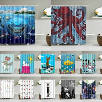

180*200cm large waterproof polyester shower curtain set with hooks cartoon bath screen in the bathroom underwater world