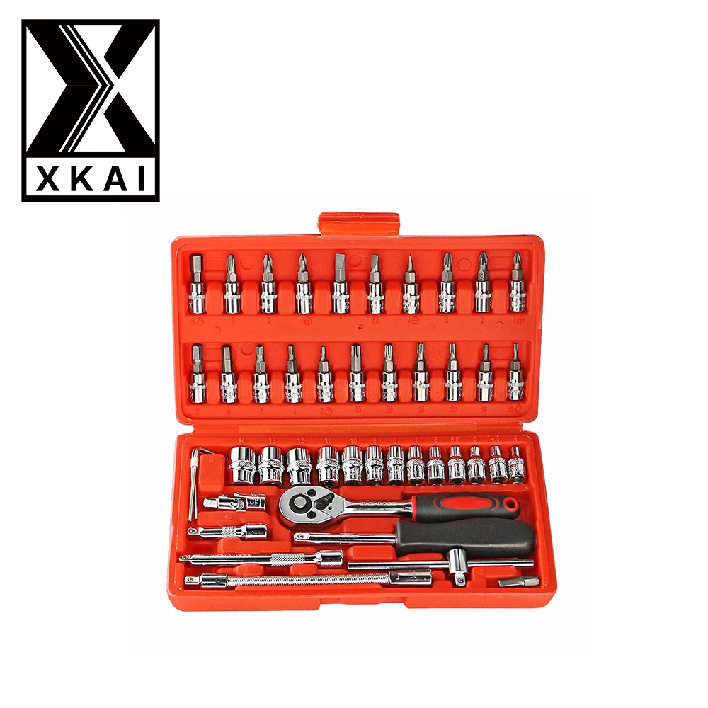

XKAI 46pc High Quality Socket Set Car Repair Tool Ratchet Set Torque Wrench Combination Bit a set of keys Chrome Vanadium