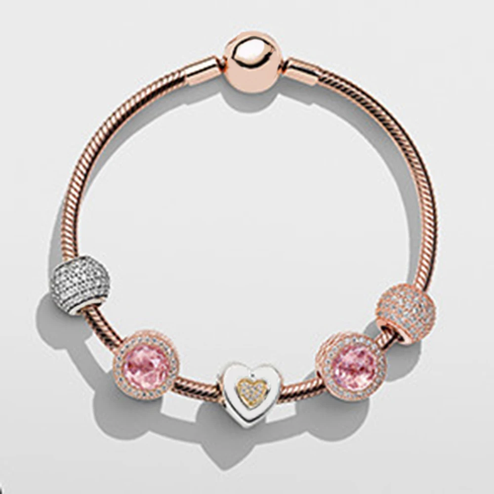 

ROBOL Original DIY Carved Jewelry Romantic Vintage Bracelets Heart Shape Crystal Charm Bracelets for Women Evening Party