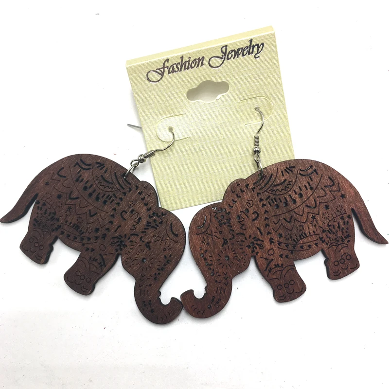 Free Shipping! Laser Cut African Elephant Wooden Earringswooden
