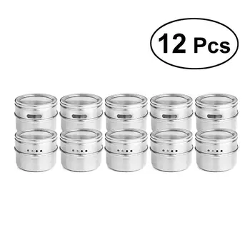 

12Pcs Stainless Steel Magnetic Multi-Purpose Spice Storage Tins Clear Top Lid with Sift or Pour Magnetic on Refrigerator & Grill