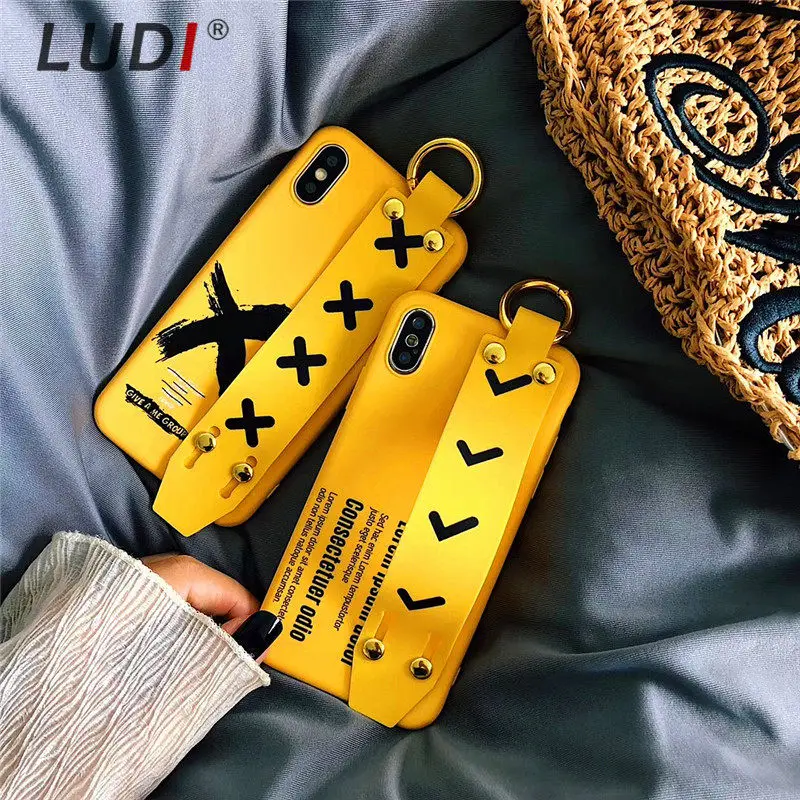 

LUDI Hipster Simple Yellow Phone Case for iPhone 7/8/6 Plus for iPhone X/XS/XSMAX/8 case Soft TPU Fashion Wrist Strap 8Plus