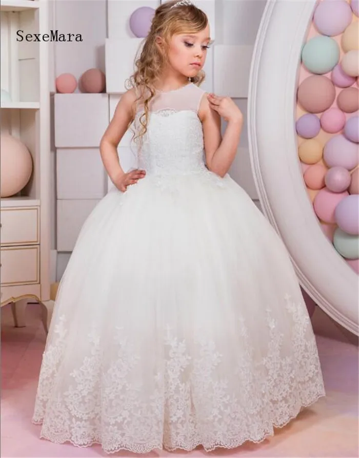 

New Custom Girls Dresses Puffy Tulle Lace Flower Girl Dress for Wedding Pageant Gown Girls First Communion Dress Size 2 4 6 10