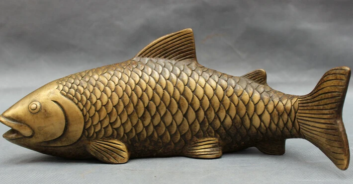 

JP S0608 Folk Chinese Bronze Collect Carved Animals FengShui Wealth Fish Statue Sculpture