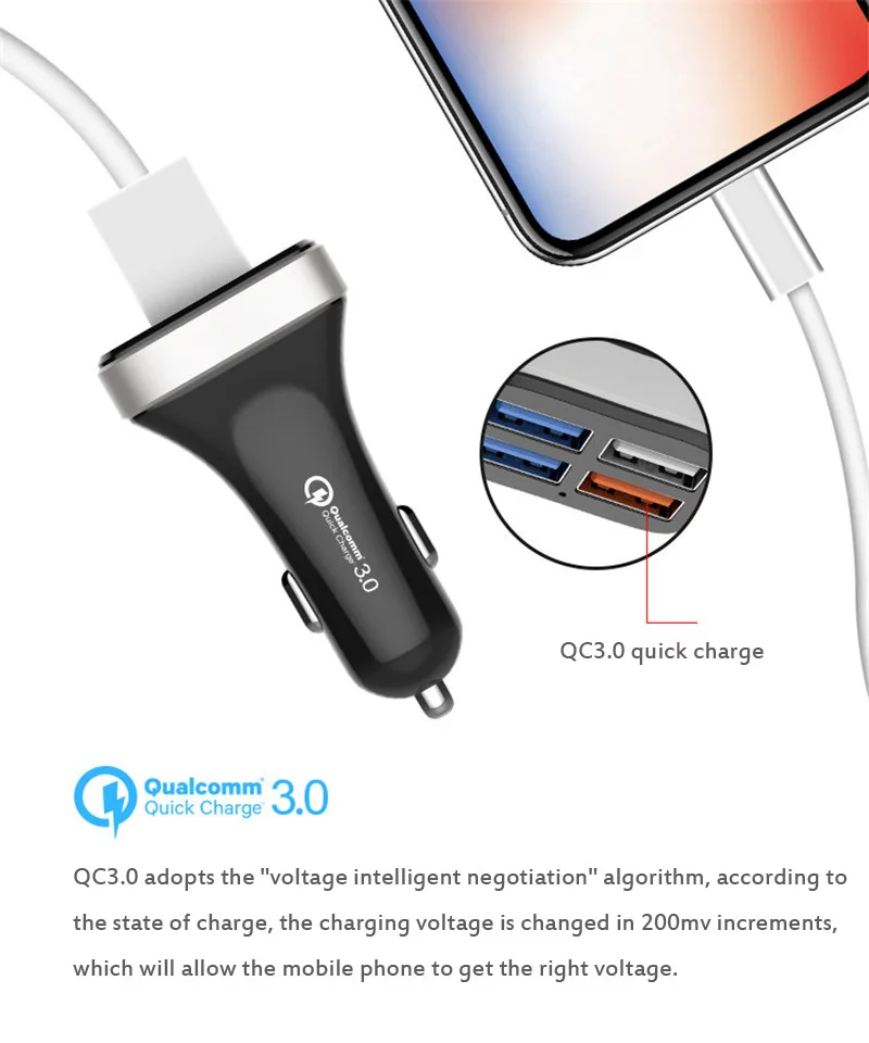 Быстрая зарядка 3,0 Смарт автомобильное зарядное устройство 4 порта USB зарядное устройство адаптер QC3.0 Быстрая зарядка для samsung iPhone автомобильное зарядное устройство для Xiaomi