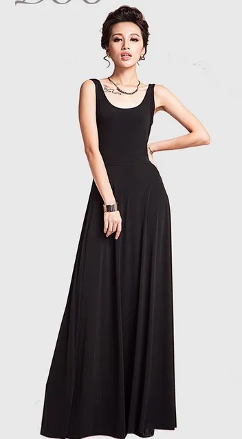 Hot Sale New 2015 Summer Beach Dress Women Black Floor Length Sleeveless Fashion Summer Dress Elegant Dress