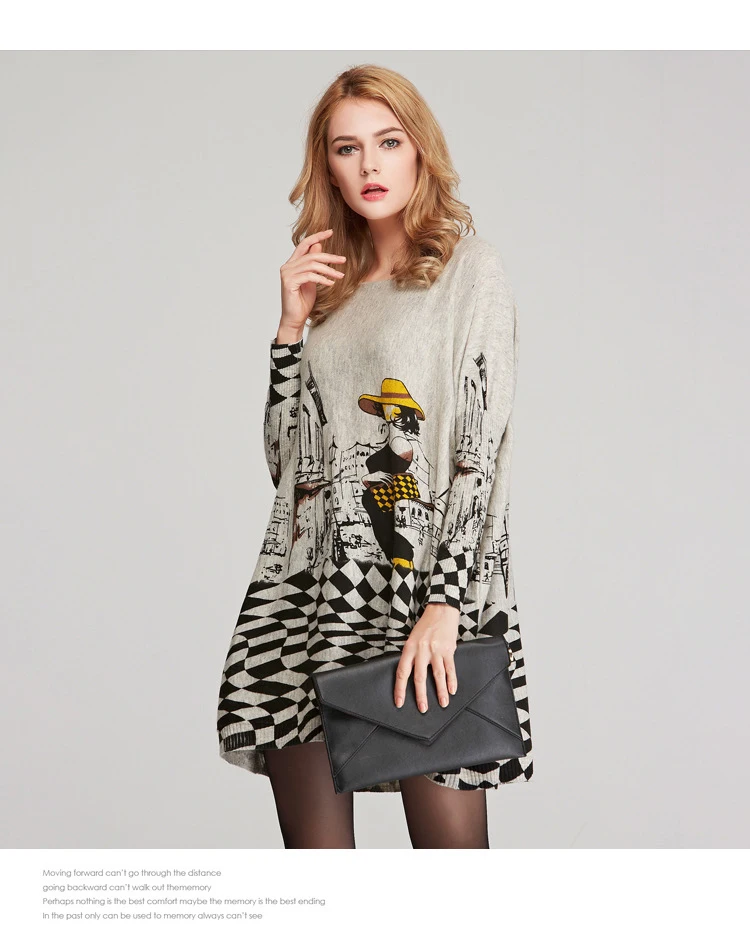 Autumn new European and American women fat mm large size sweater loose was large size printed pullover women (2)