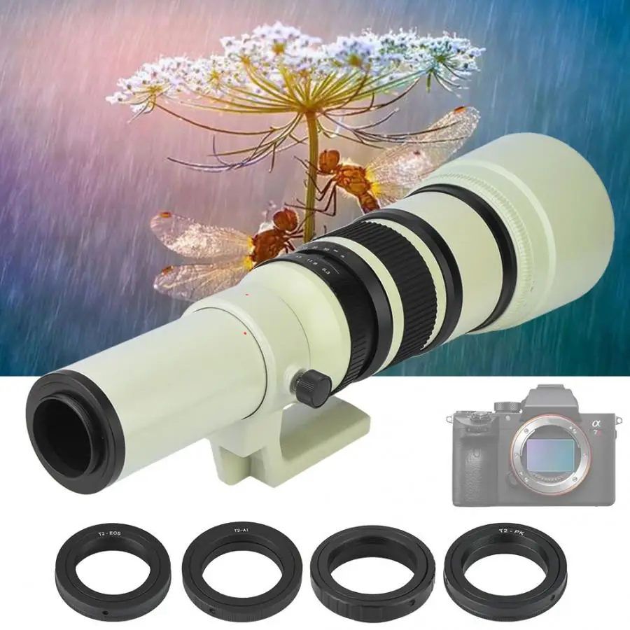 

Professional 500mm F6.3 Telephoto Lens Fixed Focus for DSLR SLR Cameras White