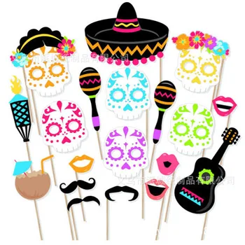 

Halloween Photobooth Mexico Facial Makeup 21 Pieces Photo Props Ghost Festival Color Skull Photography Backgrounds Backdrops
