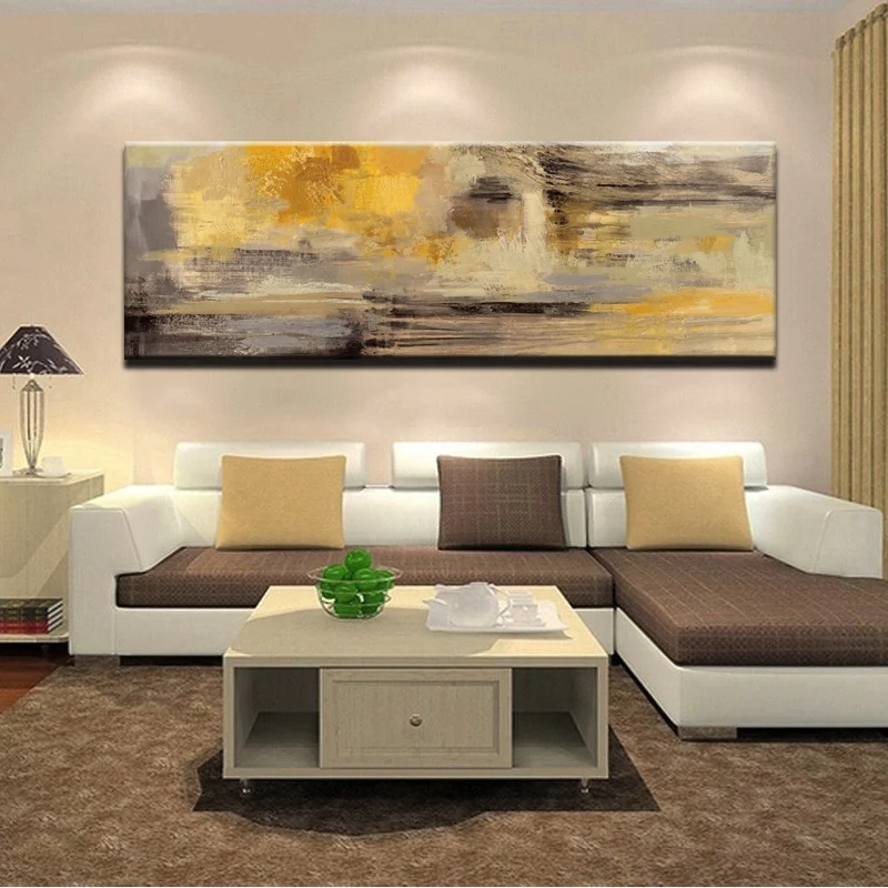 

100% handpainted oil on Canvas Painting Modern Abstract Golden Yellow manuals Wall Art Pictures For Living Room Home Decor