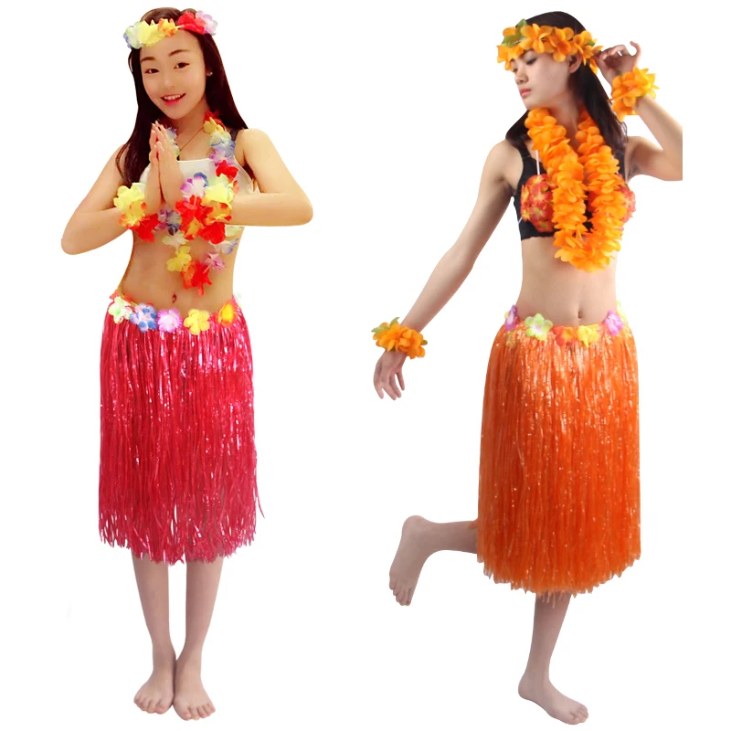 

60cm 5pcs/set encryption thickening women Hawaiian Hula Skirt Suit lady dance grass dress Hawaii Beach Festive Party Supplies