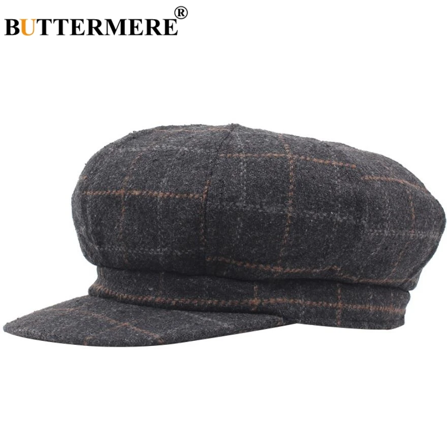 BUTTERMERE плед Newsboy Hat Для женщин берет восьмиугольная Кепки корейский художник восемь частей шляпа Винтаж осень-зима теплые женские туфли на