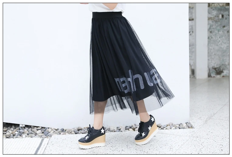 summer plus size long skirt for women casual loose elastic waist large voile mesh pleated skirts black 4XL 5XL 6XL 7XL 8XL