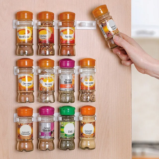 Special Offers Upgrade Section Spice Rack Wall Storage Plastic Kitchen Spice Rack Drawer Organizer 12 Cabinet Door Hooks 3PCS/SET Kitchen HK004