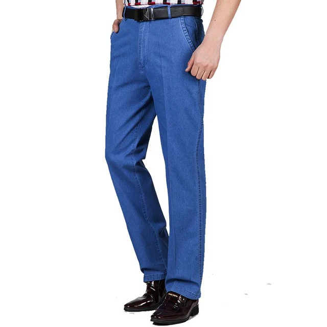 Большие размеры 30-40 новые тонкие летние повседневные легкие Прямые классические джинсы мужские джинсы - Цвет: Небесно-голубой