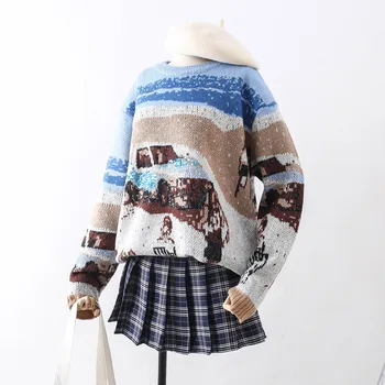 

2019 autumn winter long sleeve women sweater and pullover high quality designer runway brand car beach print jumper