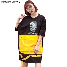 Для женщин новые летние модные уличные Стиль более Размеры большой карман шить футболки свободные плюс Размеры хлопок женский Принт Топы LY285