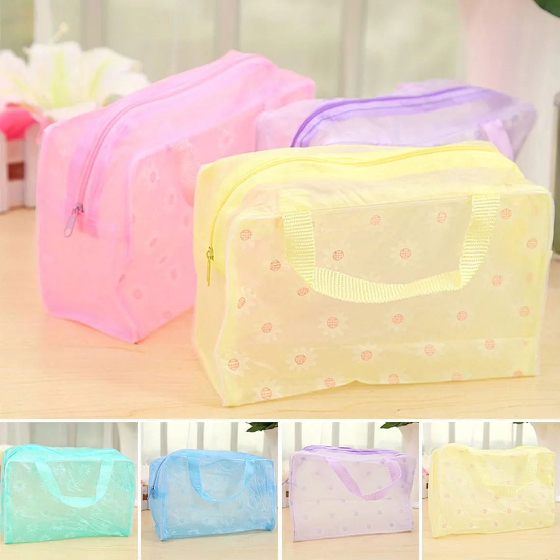 

Random Color Floral Print Transparent Waterproof Makeup Make up Cosmetic Bag Travel Wash Toothbrush Pouch Toiletry Organizer B