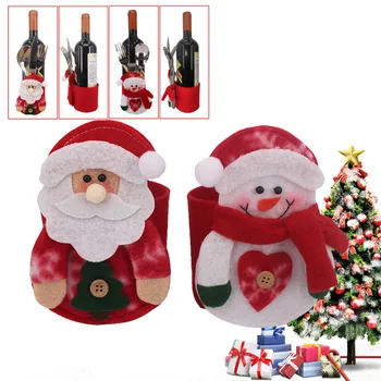 

20Pcs Christmas Xmas Wine Bottle Covers Bag Santa Claus Snowman Bottle Cover Dinner Table Decoration for Home New Year 40%off