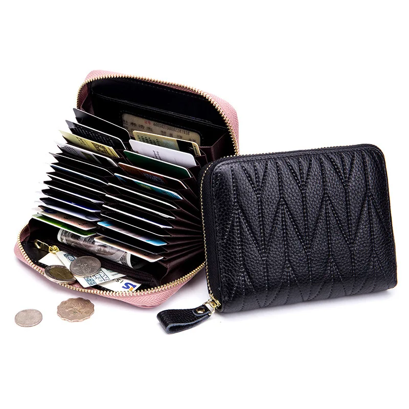 

New Arrival Women Genuine Leather RFID Zipper Credit Card Holder Large Capacity Coin Purses Female Business Card Case Wallets