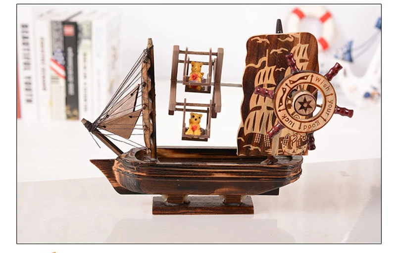 Креативный деревянный античный пиратский корабль Музыкальная шкатулка украшения Ретро Гладкий парусник музыкальная шкатулка ремесла