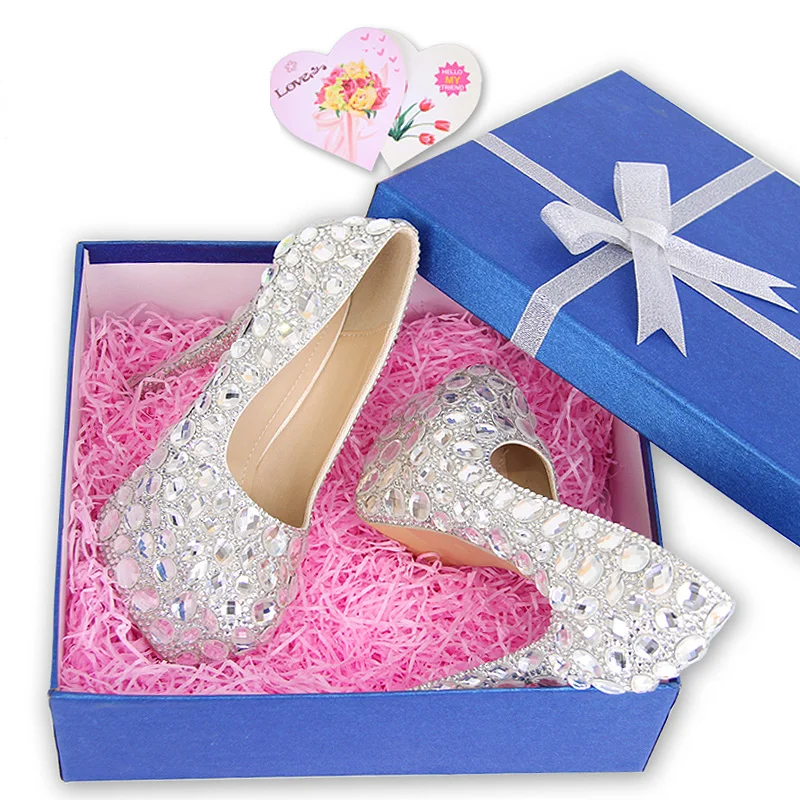 Crystal Wedding Shoe Large Size Super High Heel Round Toe slip-on Women Pumps with Platform for Party Banquet Bridesmaid bridal
