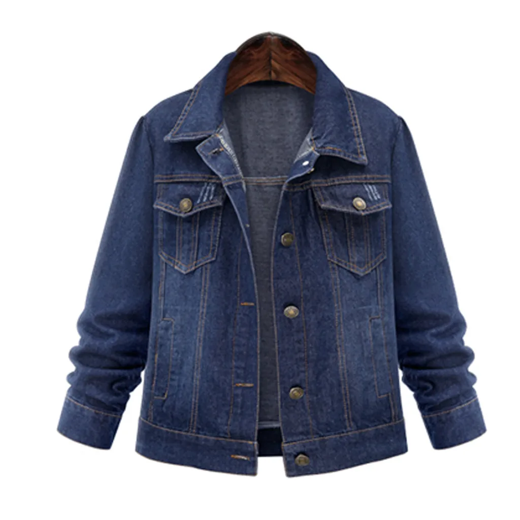

Women's Pure Color Wash The Old Button Loose Size Jeans Jacket Tops Long Sleeve Loose Suit Coat Jacket Women Female 2019 #GEX
