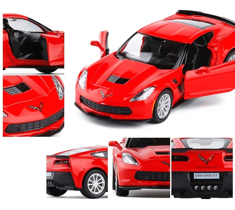 1/36 Chevrolet Corvette C7 металлические Литые под давлением машинки, игрушка с откидной спинкой, модель автомобиля из сплава, миниатюрный автомобиль для дня рождения, детские игрушки, подарки