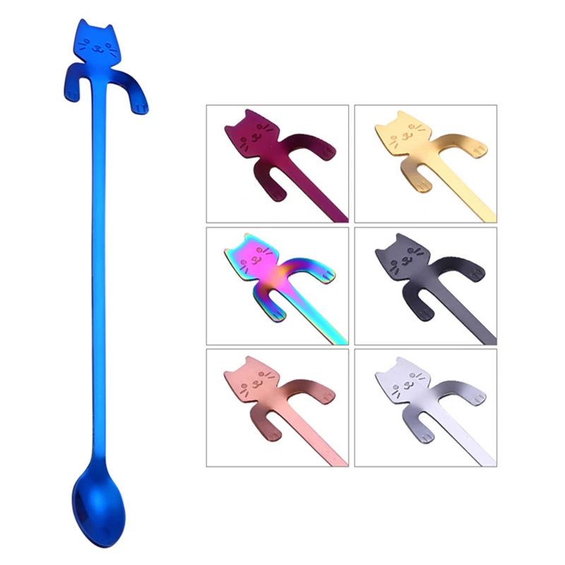 

10PCS Creative Kitty Cat Spoon Coffee Spoon Stainless Steel Milk Cafe Long Handle Spoon Party Bar Kitchen Scoop Accessories