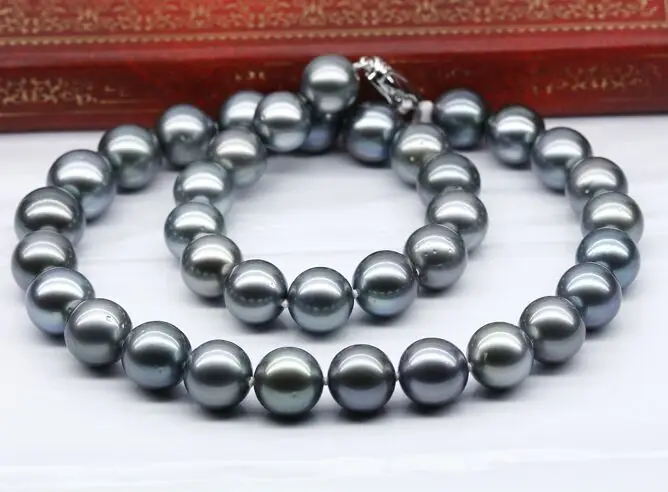 

HOT## Wholesale FREE SHIPPING > Huge 18"11-12mm natural south sea genuine silver gray gr perfect pearl necklace