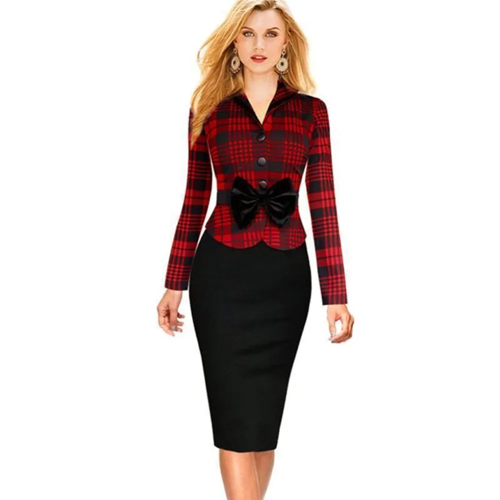 Autumn Winter Women Business Casual Sliming Pencil Dresses