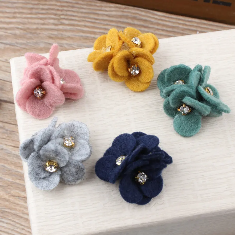 

New Design 30pcs Rhinestone/Crystal decoration Colorful Cartoon Flowers Shape Handmade Non-woven Floral Felts Diy Jewelry making