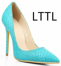 Licht Blue Fashion High Heels Snakeskin Leder Frauen Pumpt Spitz 12 CM Hoch Partei Schuhe Frau Größe 35-41 Zapatos Mujer