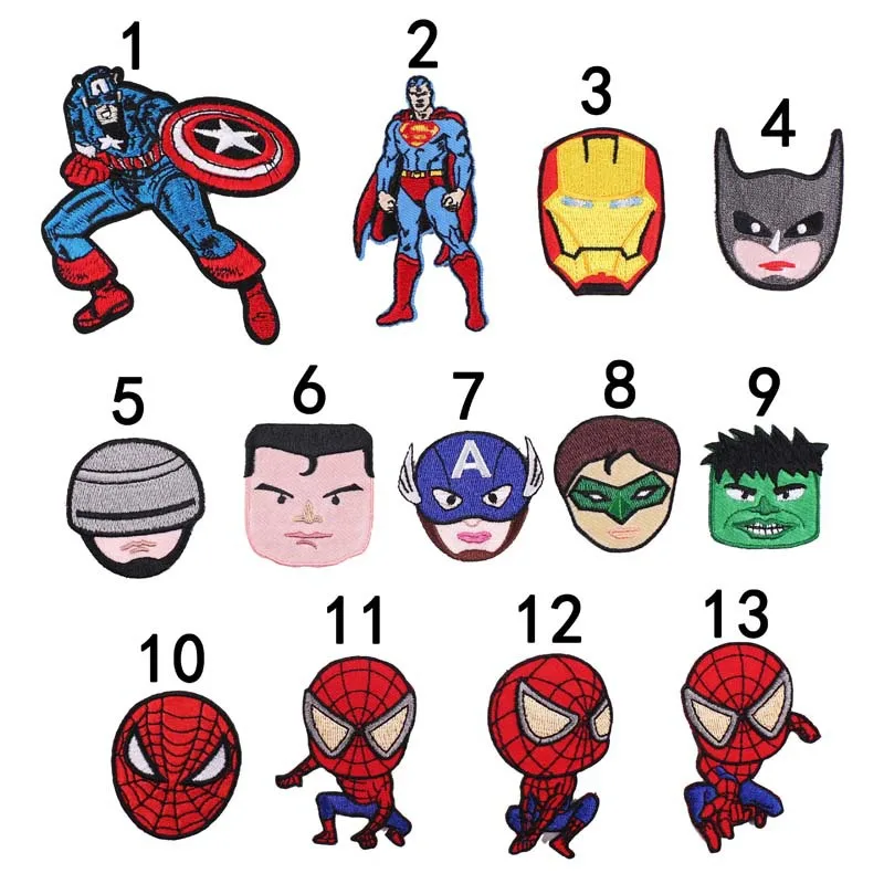 

13 pcs / lot Marvel The Avengers 4 Spiderman Captain America Iron Man Superman Hulk Clothes Decoration Patch Figure Toys