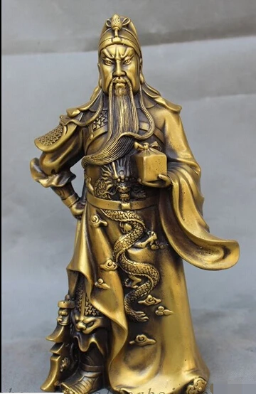

zhu668829+++12" Chinese Bronze Dragon Warrior General GuanGong GuanYu God Hold Seal Statue