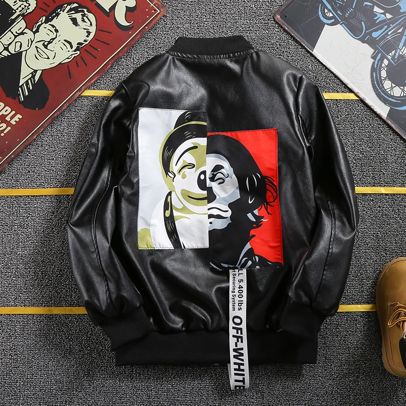 

boys pu jacket 5-15 years old Cartoon printed baseball coat high-grade washed leather kids gift Zipper Spring coat Faux Leather