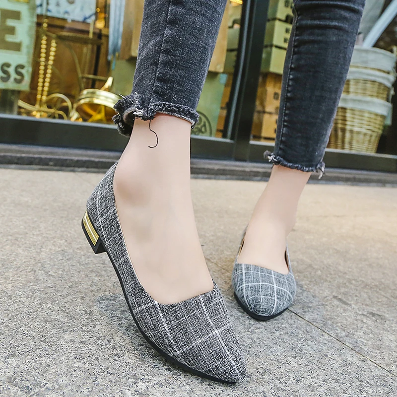 

2019 New Spring Women Flats Shoes Canvas Lattice Women Shoes Casual Single Shoes Ballerina Women Shallow Mouth Shoes