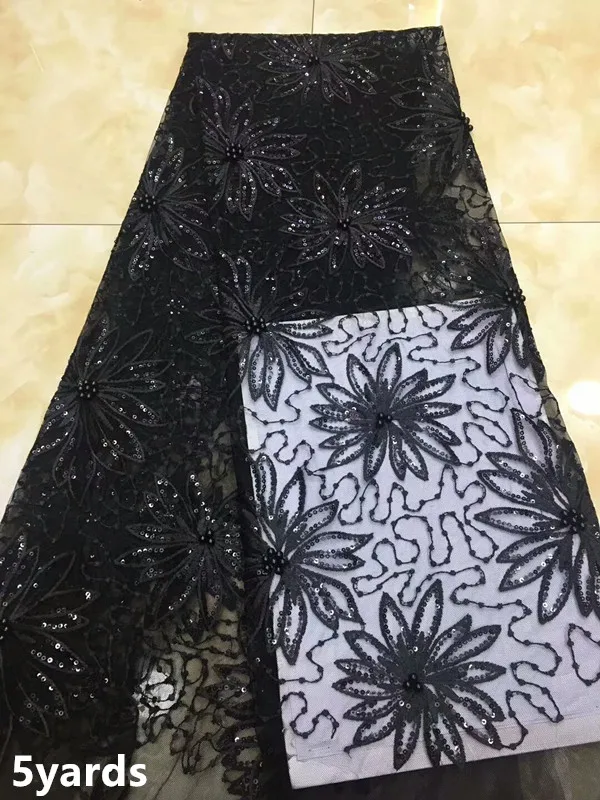 

High quality African beaded lace fabric sequins french tulle lace fabric latest arrival hot sale 5 yards for dress dps064