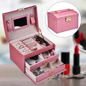 

Jewelry Box PU Leather Jewelry Watch Storage Box Earring Ear Stud Ring Necklace Holder Organizer Case Quality Holder For Jeweler