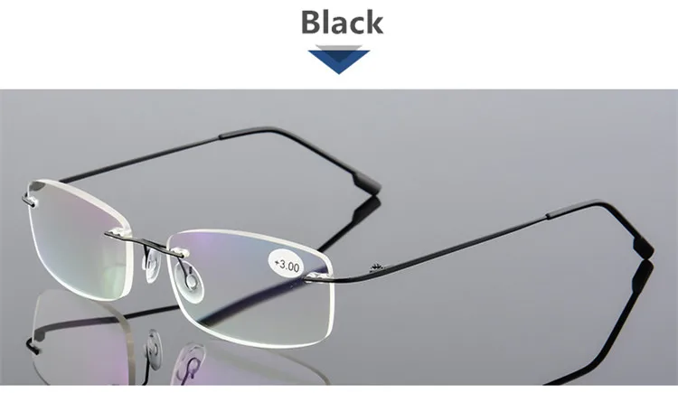 Сверхэластичные складные титановые очки для чтения без оправы, очки для дальнозоркости для мужчин и женщин+ 1,0+ 1,5+ 2,0+ 2,5+ 3,0+ 3,5++ 4 - Цвет оправы: C1  Black