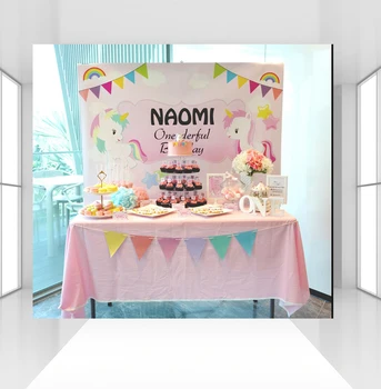 

New Photographic Background Pink Birthday Unicorn Backdrop Colored Flag Rainbow Photocall Professional Customize CZ-099