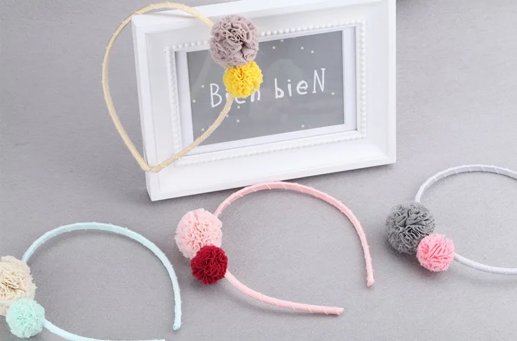 Бутик 12 шт. модные милые марли Pom Hairbands Kawaii Твердые мяч ярких цветов Жесткий Hairbands принцесса головные уборы аксессуары