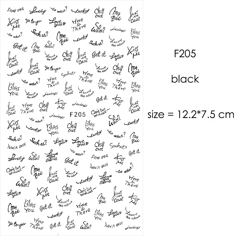 F серия наклейки для дизайна ногтей золотые слова серебряные буквы белый алфавит Черный ABC наклейки для дизайна ногтей самоклеющиеся F205-211