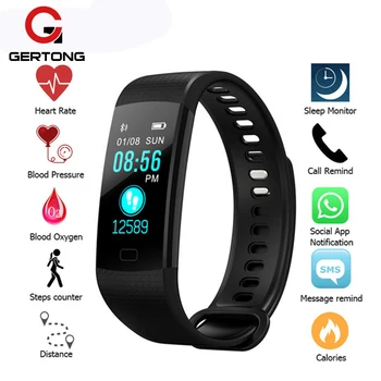

GerTong Color Screen Smart Bracelet Y5 Smart Band Wristband Blood Pressure Fitness Tracker Heart Rate Monitor Smart Watches