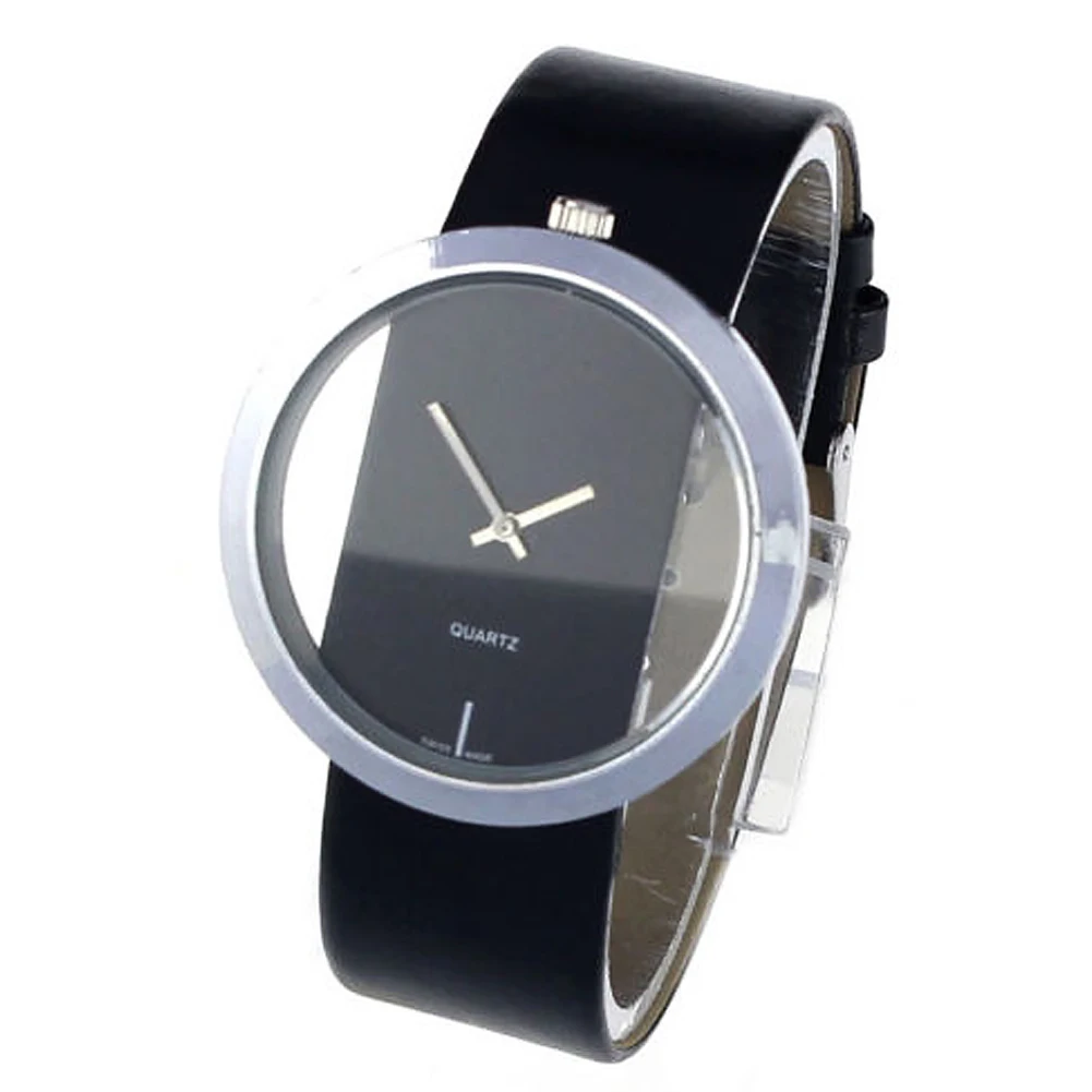 

Couples Watch Men's Womens Casual Quartz Wrist Watch Transparent Dial Leather Band Analog PU Leather Hollow Analog Quart Watches