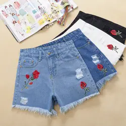 Lyfzous женские повседневные шорты с высокой талией хлопковые шорты с цветочной вышивкой джинсовые шорты женские с кисточками керлинг