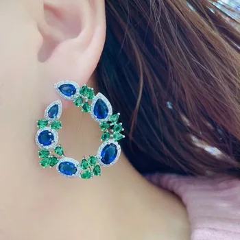 

GODKI 34mm Trendy Luxury Multicolor Flower Stud Earrings For Women Wedding Cubic Zircon CZ Dubai Bridal Earring Bohemia Hot 2019